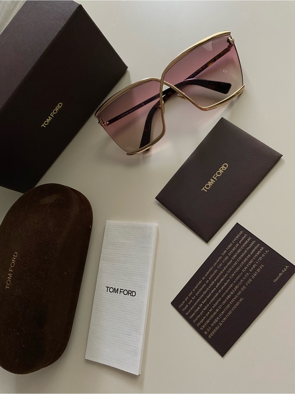 Tom Ford Gold Frame Sunglasses with Pink Gradient Lenses